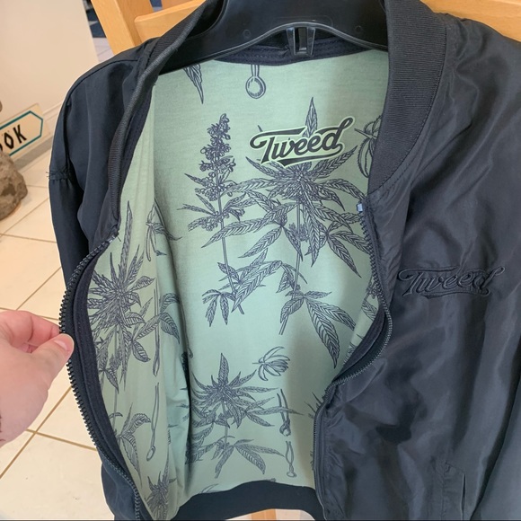 Unisex XL Tweed Black Bomber Jacket with Green Lining - Picture 6 of 7